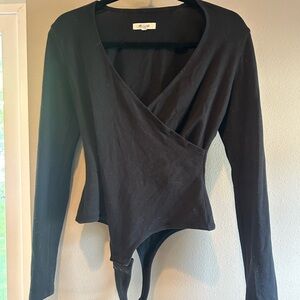 Madewell long sleeve Wrap Thong Bodysuit in True Black